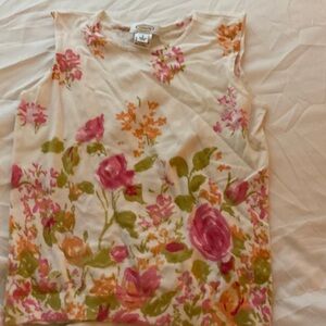 Talbots White Top with Pink and Green Floral Design